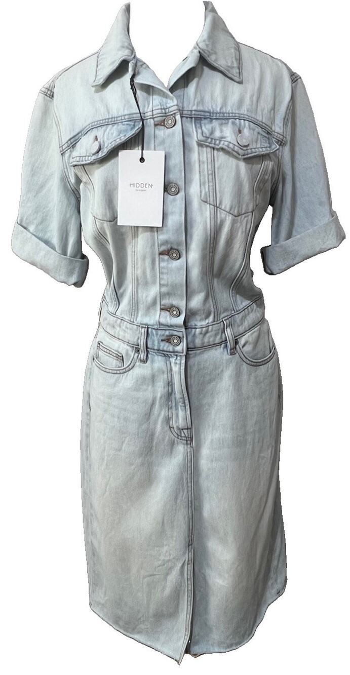 Hidden Jeans Roxy Dress Whitewash Cotton Heavy Denim Trucker Midi size M NWT